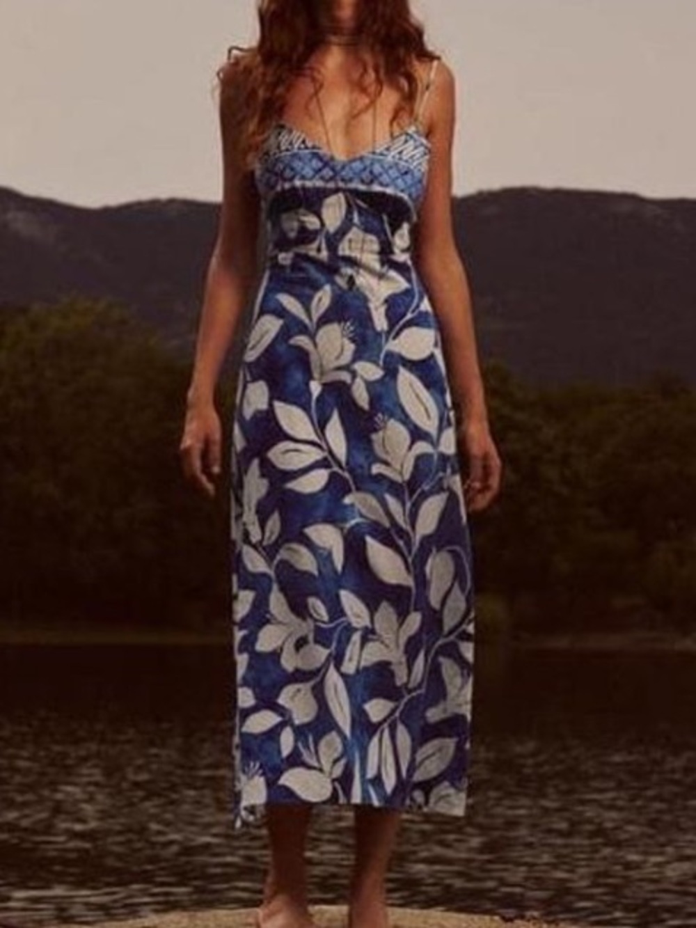 Zara size M linen blend tropical print maxi summer dress resortwear